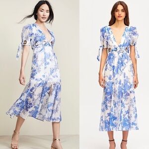 ALICE MCCALL Silk Blend Vintage Floral Puff Short Sleeve Grommet Tie Dress 4